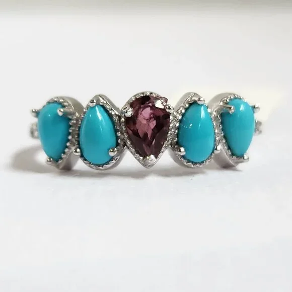 NWT 925 Sleeping Beauty Turquoise & Garnet Ring Size 7 - Picture 8 of 12